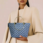 Grey Printed Pattern Shoulder Tote