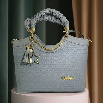 Grey Woven Scrunchie Handle Handbag