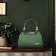 Green Textured Top Handle Handbag