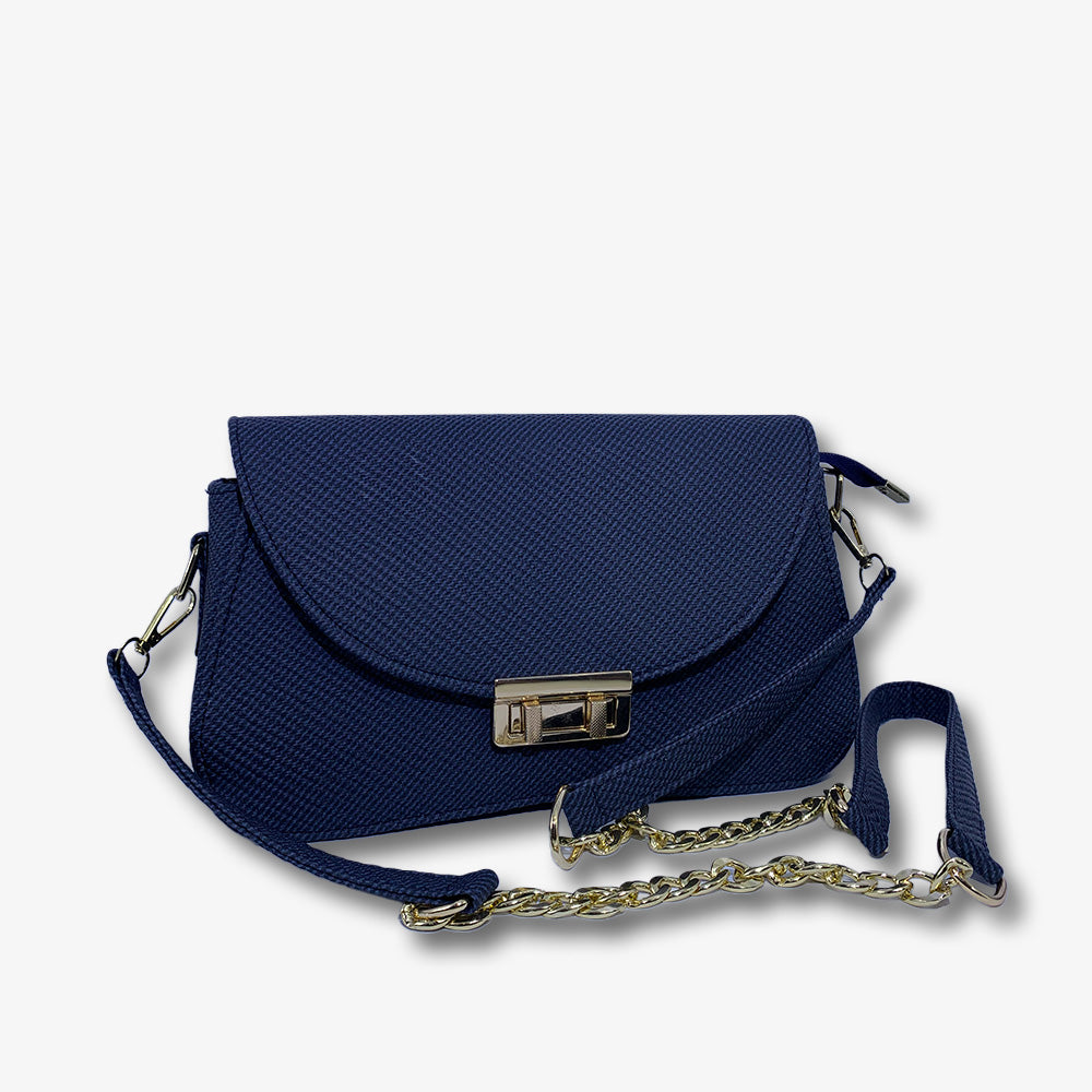 Navy Textured Chain Crossbody Bag