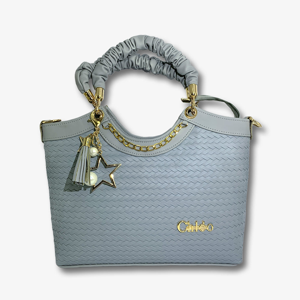 Grey Woven Scrunchie Handle Handbag