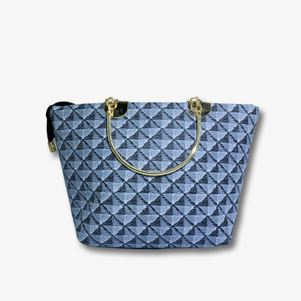 Grey Printed Pattern Shoulder Tote