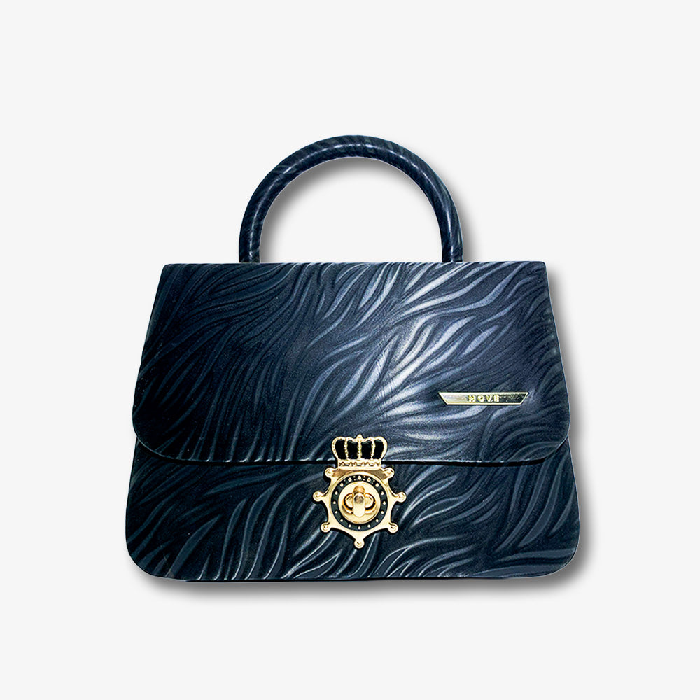 Black Textured Crown Emblem Handbag